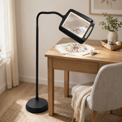 LightView Pro 8X10 - Full Page Magnifying Floor Lamp - Hands Free Magnifier with Bright LED Light for Reading - Flexible Gooseneck Holds Position