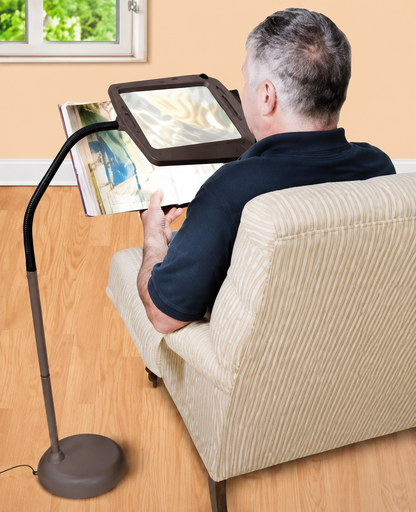 LightView Pro 8X10 - Full Page Magnifying Floor Lamp - Hands Free Magnifier with Bright LED Light for Reading - Flexible Gooseneck Holds Position