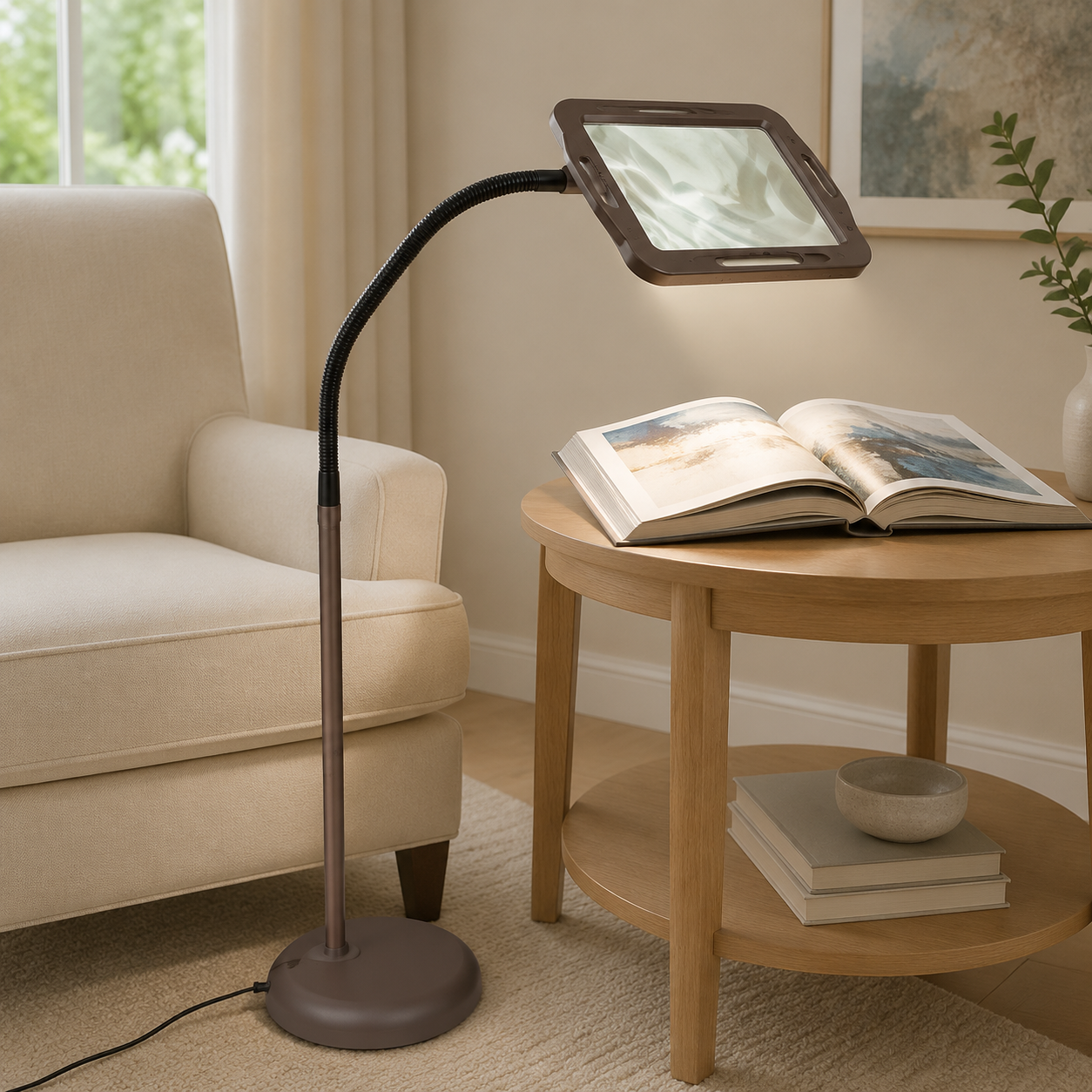 LightView Pro 8X10 - Full Page Magnifying Floor Lamp - Hands Free Magnifier with Bright LED Light for Reading - Flexible Gooseneck Holds Position