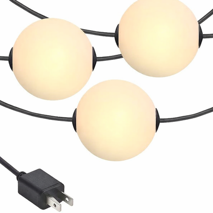 30FT Plug-In LED Strung Light 10 Large 4in Round Bulbs, 2500K Warm White LED G100 Waterproof