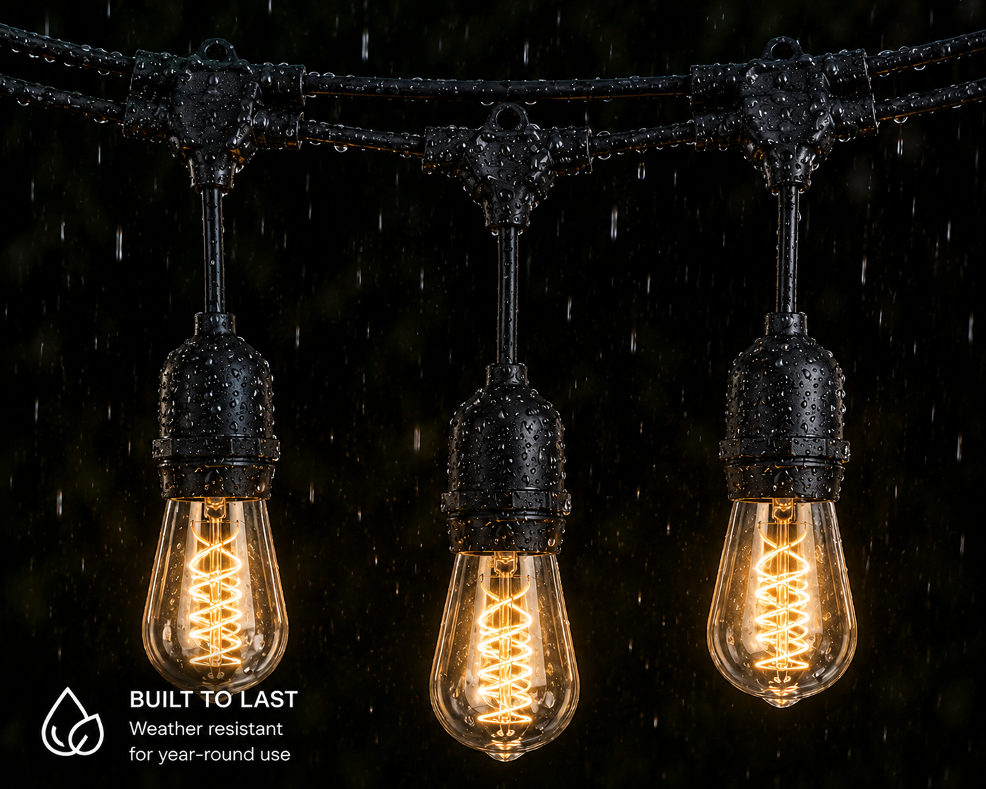 LumenX Pro Plug-In Sting Light - Waterproof LED Outdoor String Lights - 15 Bulbs, Dimmable 2W Vintage Spiral Edison Bulbs - 48 Ft Commercial Grade Patio Lights