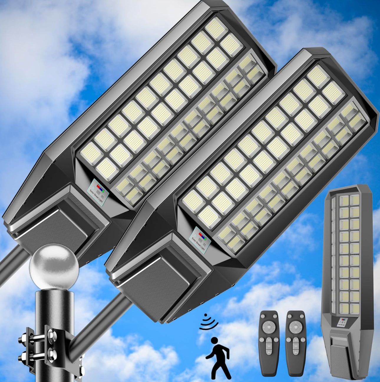 4000W Solar Street Light 7000K 800000LM Auto On/Off Dusk to Dawn IP67 Waterproof Motion Sensor