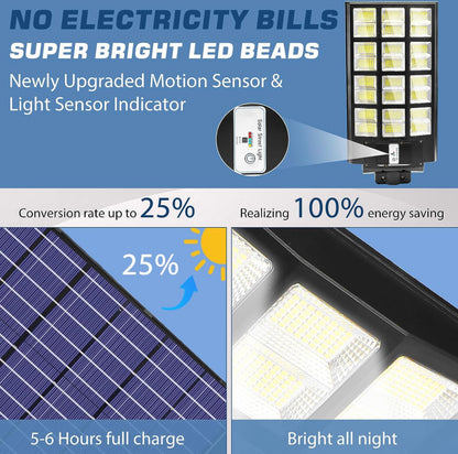 1800W LED Street Light Outdoor - 3 Color Temperature Change Solar Lights , Dusk to Dawn, Motion Sensor With Remote