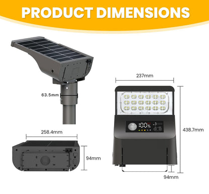 800W Solar Lights Outdoor Waterproof, 3000K 5700K LED Screen Solar Motion Light with Rain Sensor, 3000LM Solar Street Light Dusk to Dawn