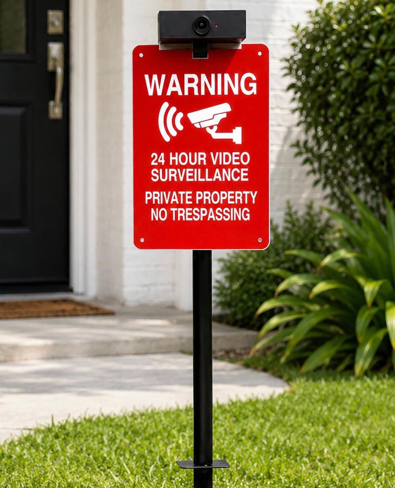 Solar No Trespassing Yard Sign with Stake — Active Nighttime Illumination, Highly Visible Metal & ABS Private Property Sign, Solar + Type-C Charging