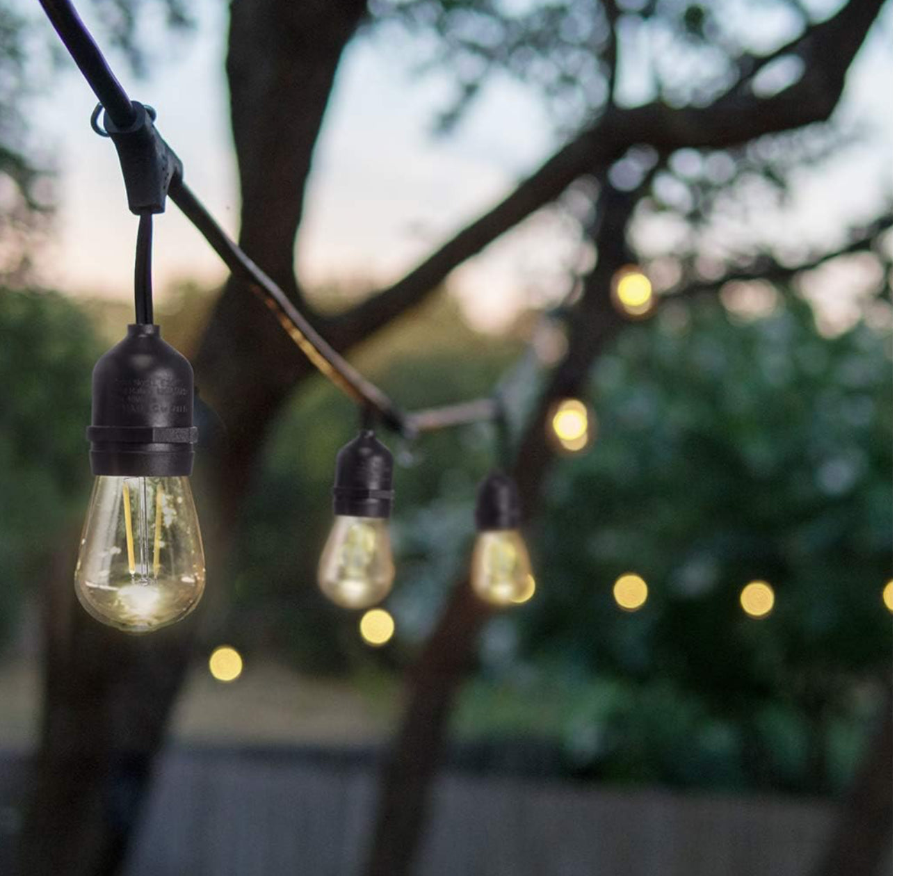 48 Ft Plug-In LED Outdoor String Lights Waterproof- Hanging, Dimmable 2W Vintage Edison Bulbs