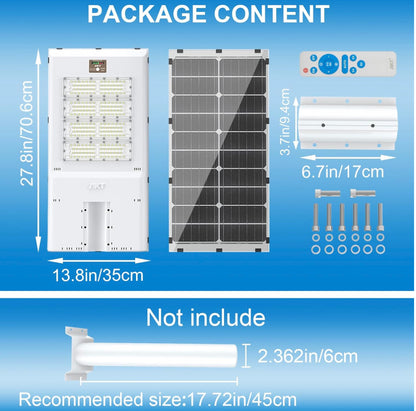 500W Solar Street Lights with Motion Sensor, 90000LM Outdoor IP65 Waterproof LED Solar Street Lamp with Remote Control