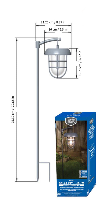 Energizer LED Solar Hanging Lights on Shepherds Hook Metal Pole (Set of 4)