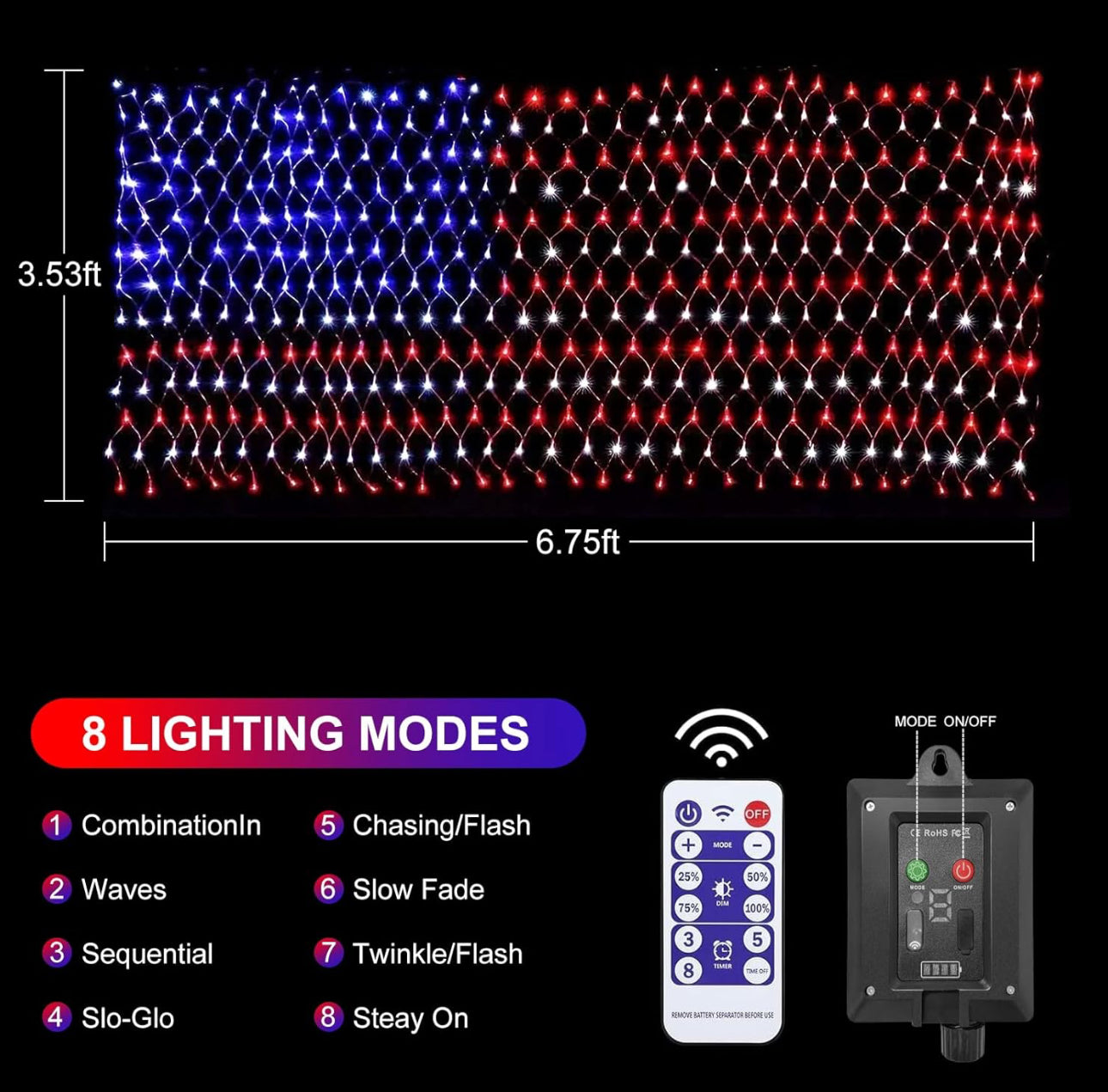 Oversize American Flag Solar Lights 420 Super Bright LEDs 2-in-1 Solar Powered and Plug in Flag Light