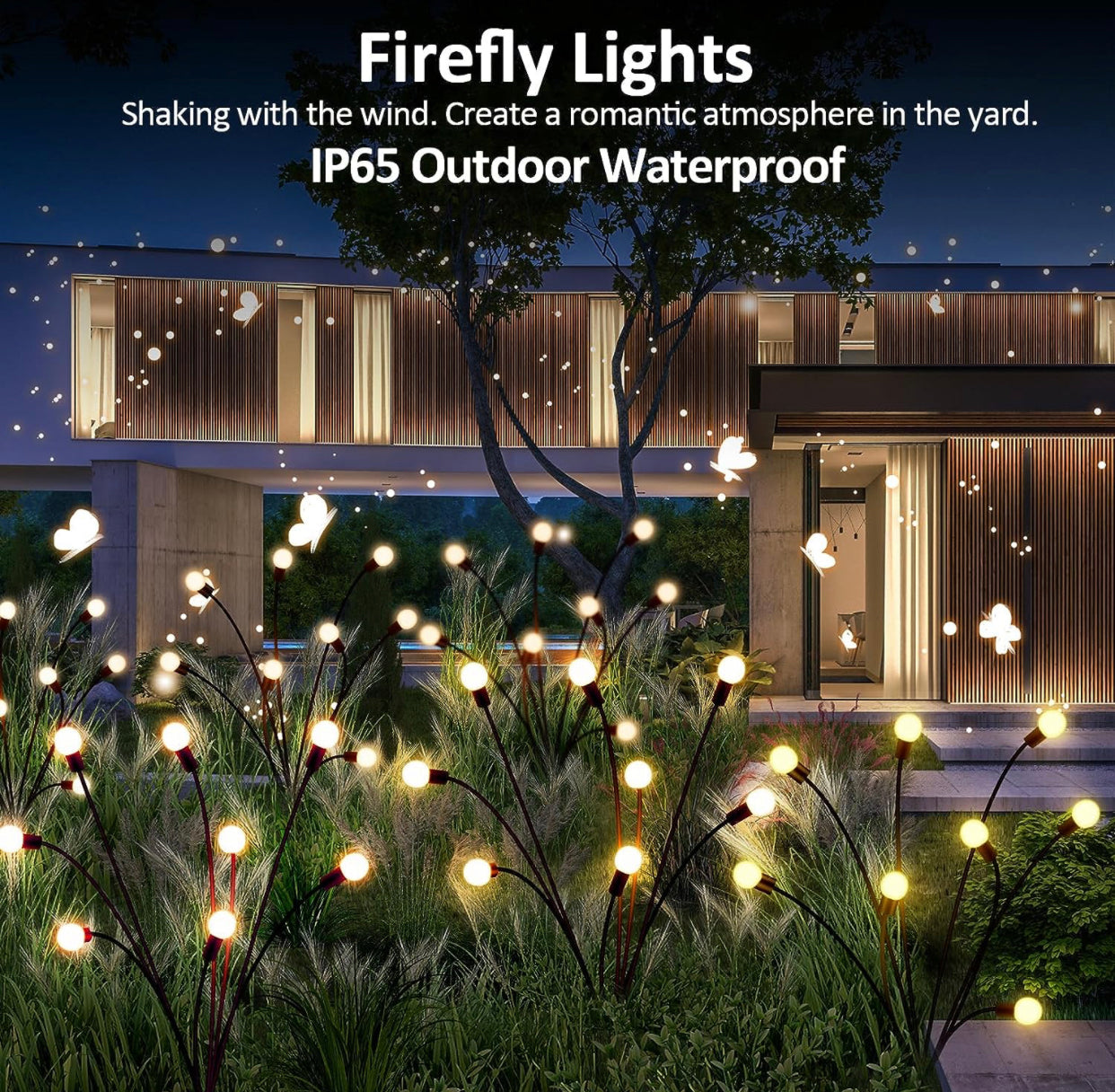 4 Pack Solar Powered Light FireFly Upgraded 8 LED-Warm White