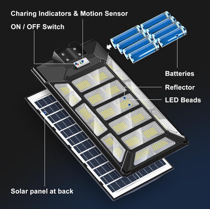 1800W Solar Street Lights Outdoor Waterproof 6500K Dusk to Dawn 180000 Lumen Motion Sensor Super Bright Solar Parking Lot Light