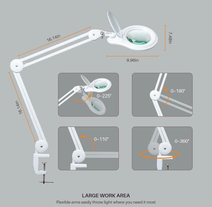 5X PRO XL Magnifying Desk Clamp Lamp – With Bright LED Light