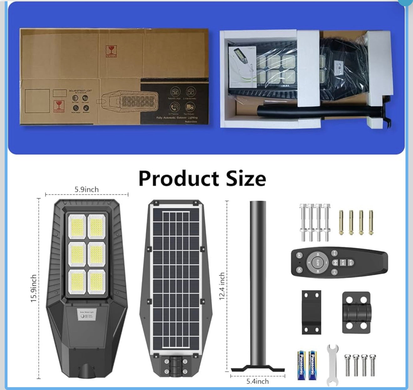 1500W Solar Street Light 30000LM LED Outdoor Waterproof Dusk to Dawn for Yard Lighting IP66 6000K with Bracket and Remote Control