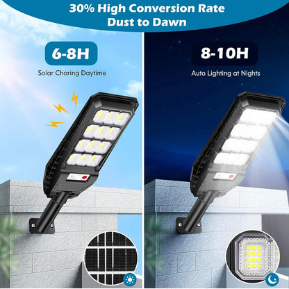 2-Pack Solar Street Lights Outdoor Waterproof,6000LM Dusk to Dawn,6500K Motion Sensor with Remote Control