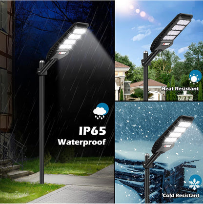 2-Pack Solar Street Lights Outdoor Waterproof,6000LM Dusk to Dawn,6500K Motion Sensor with Remote Control