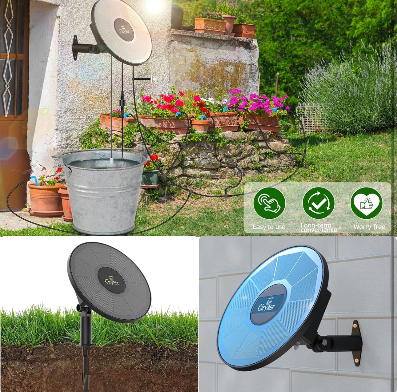 Solar Drip Irrigation System Kit, Automatic Watering System with 6 Timer Modes With 15 Heads