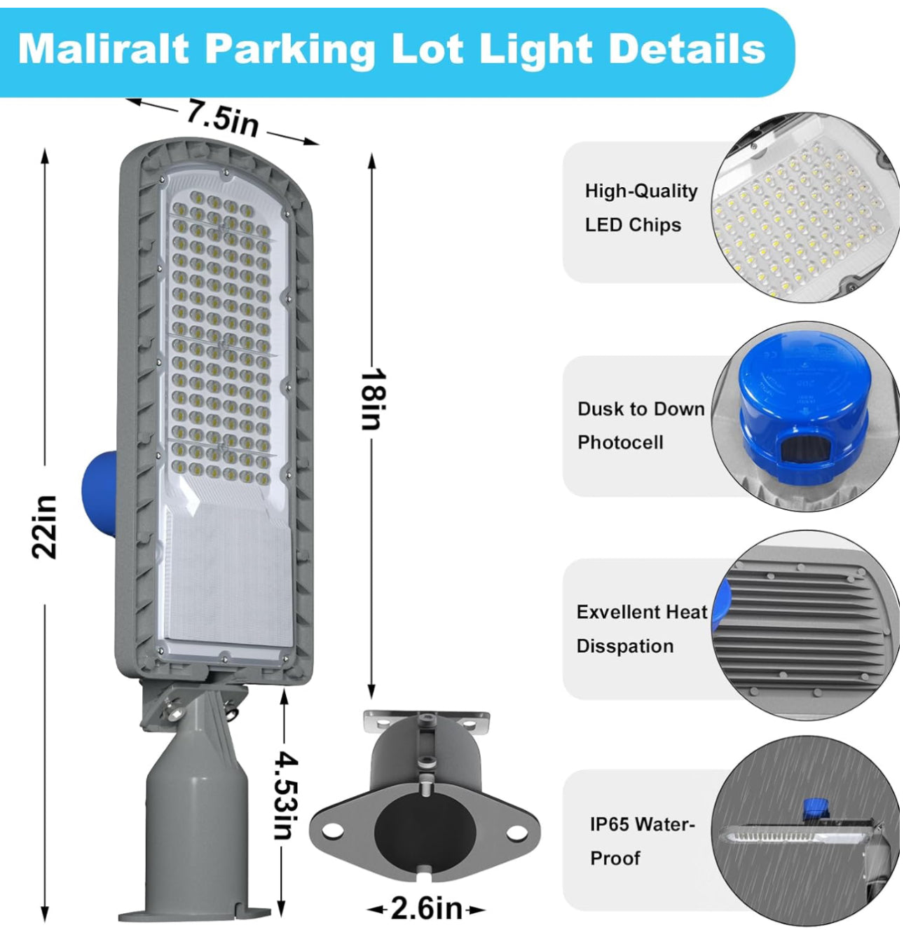 250W LED Hard Wire Electric Parking Lot Lights 30000LM: Dusk to Dawn Outdoor Street Lighting, Commercial Area Security Light with IP65 Waterproof 6500K