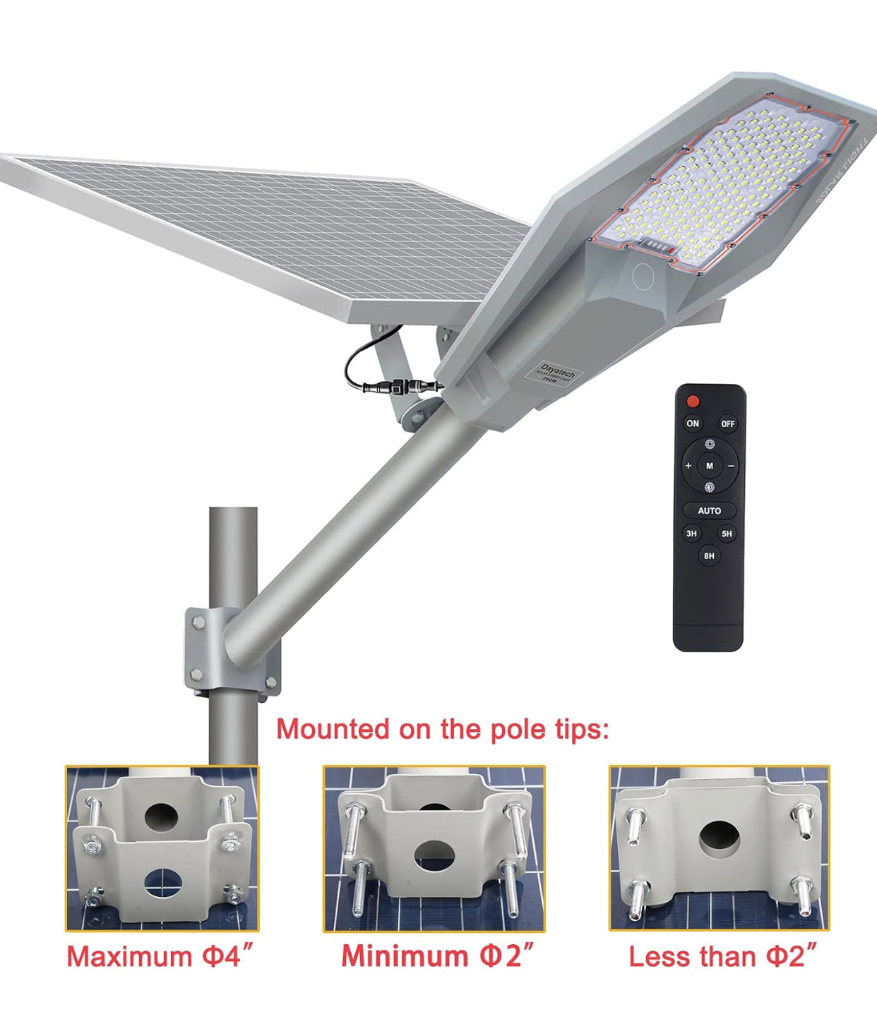 4000W Die cast Aluminum commercial Outdoor Solar Street Lamp, Remote Control 48000mAH Li-Fe Battery