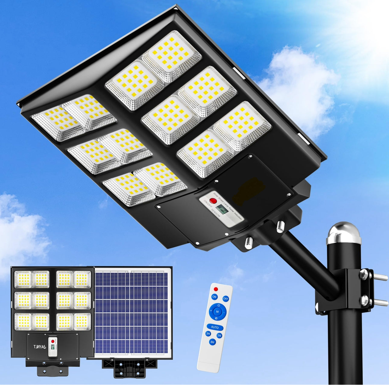 1000W Commercial Solar Street Light , 120000LM Parking Lot Light Commercial Dusk to Dawn With Remote