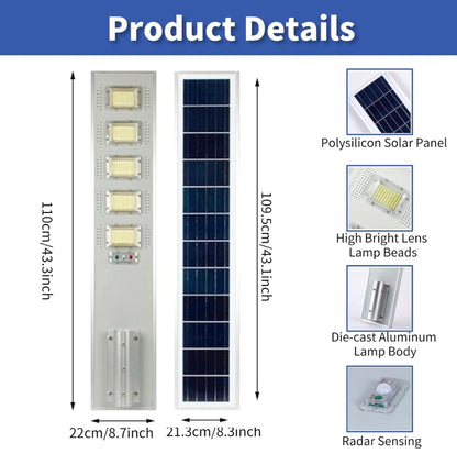 5000W Solar Powered Street Light Outdoor, Waterproof Solar Parking Lot Lights Commercial Motion Sensor LED Flood Lights with Remote
