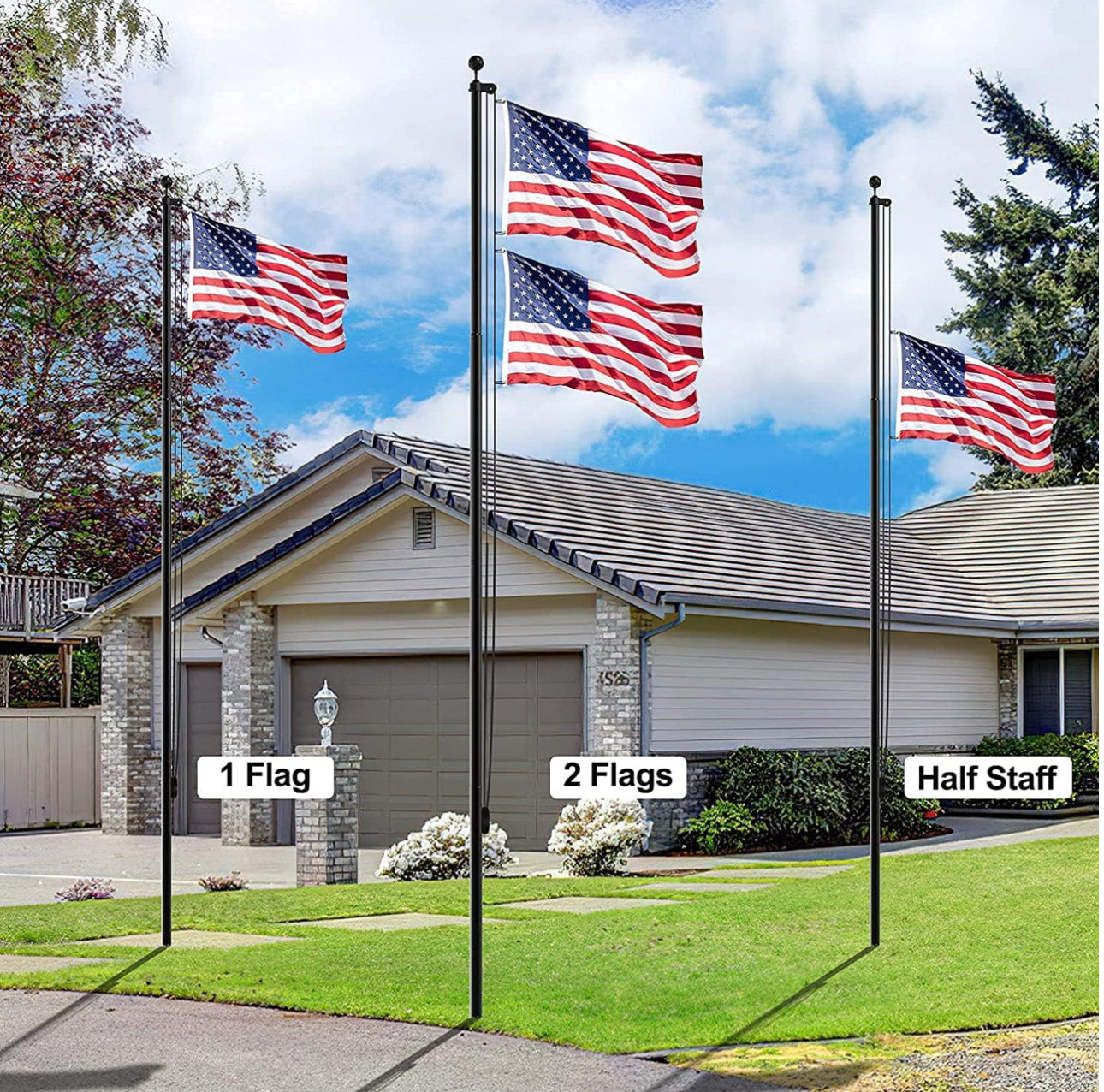 20 FT Flag Pole Heavy Duty Kit for Yard - Extra Thick Outdoor Flag Poles with 3x5 American Flag for Residential or Commercial