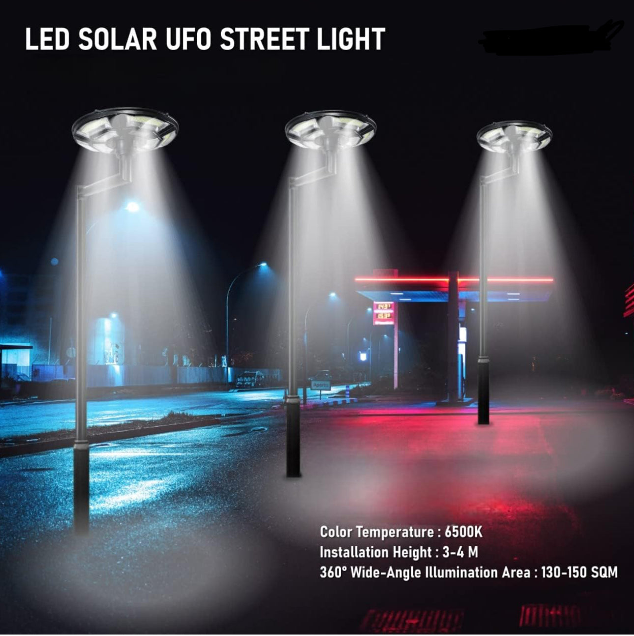 2500W Solar Outdoor Light UFO Garden Pole And Wall Street Lights For Home, Yard, Farmhouses with Remote