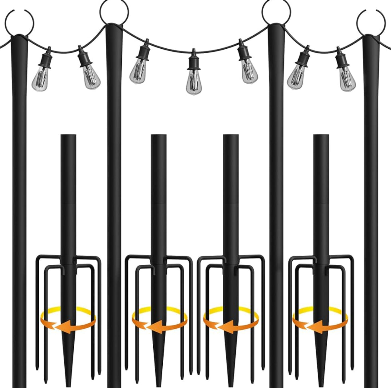 10Ft String Light Poles 4 Pack,Light Poles for Outside Lights,Outdoor with Fence Brackets Hanging Lights,Metal Stand
