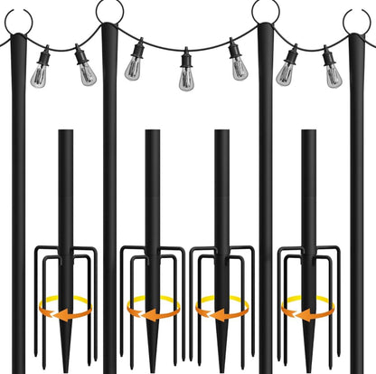 10Ft String Light Poles 4 Pack,Light Poles for Outside Lights,Outdoor with Fence Brackets Hanging Lights,Metal Stand