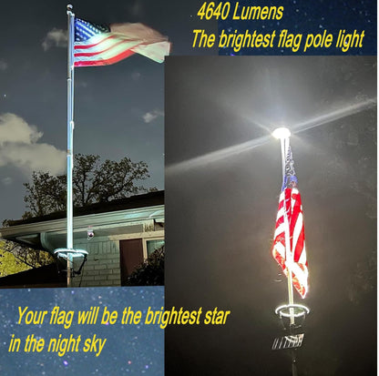 Flagpole Solar Light 4640 Lumen 12000mAh Rechargeable Battery Flag Pole Light Solar Powered 32 Brightest LED Outdoor Waterproof Fits Diameter 2-6 in Flagpoles Work up to 16 Hours Flag Lights