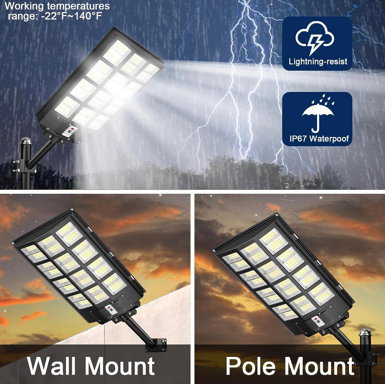 2000W Solar Street Light Outdoor, 250000LM 6500K with Mobile App Remote Control Dusk to Dawn LED Motion Sensor