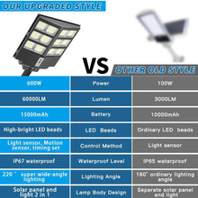 Load image into Gallery viewer, 600W Commercial Solar Street Light , 60000LM Parking Lot Light Commercial Dusk to Dawn With Remote