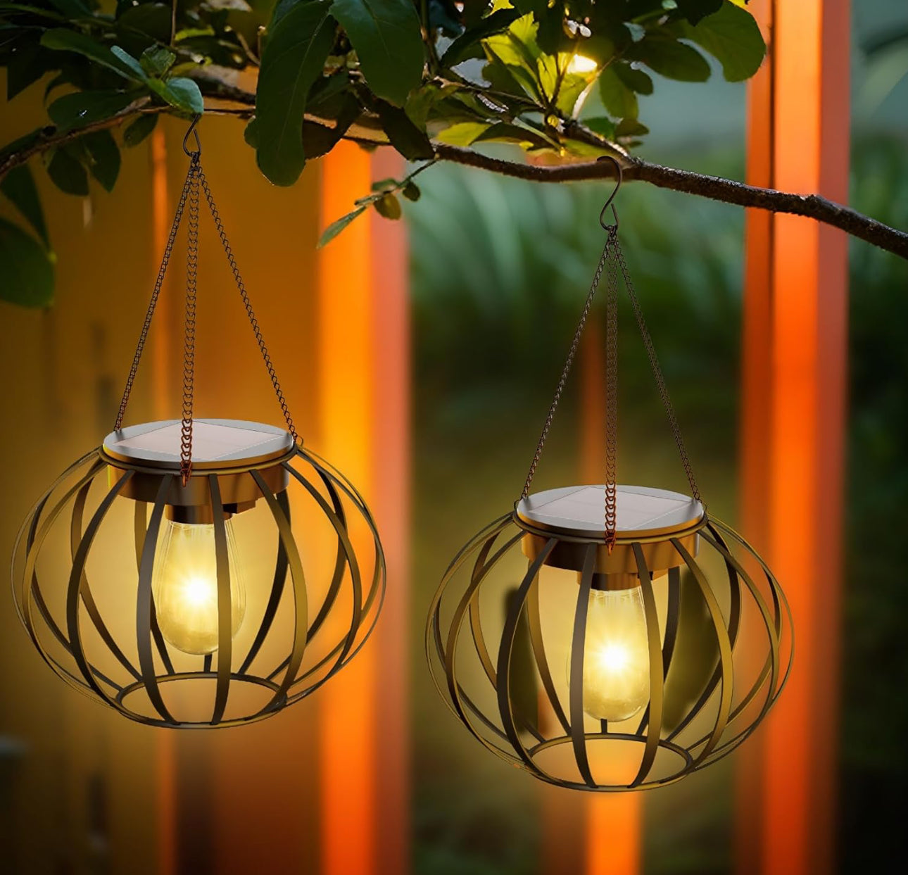 2 Pack SmartYard Solar Hanging Lanterns Outdoor Waterproof 15" Pumpkin Shape