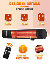 Load image into Gallery viewer, Electric Patio Heater, 1500W Outdoor Heater with 3 Power Settings, Infrared Heater with Remote Control, Overheat Protection, Wall Mounted Space Heater, In/Outdoor