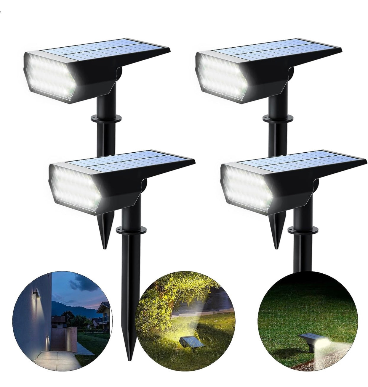 SmartYard Solar Spot Lights 53 LEDs, 2 Modes Pathway/Wall Lights 2 In 1 Auto On/Off 4 Pack(Cool White)