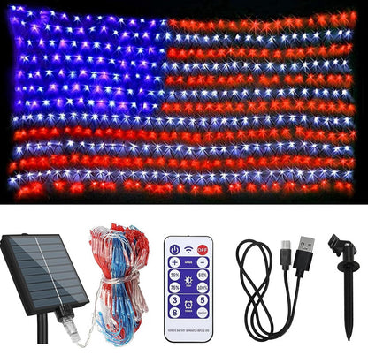 Oversize American Flag Solar Lights 420 Super Bright LEDs 2-in-1 Solar Powered and Plug in Flag Light