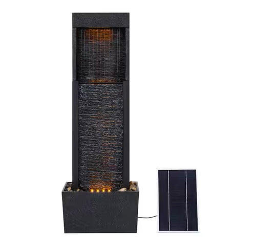 38 in. Tall Outdoor Gray Slate Solar-Powered Waterfall Fountain with LED Lights