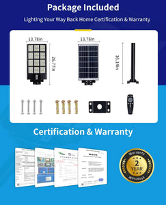 1200W LED Solar Street Light Motion Sensor, 100000LM IP65 Waterproof Solar Security Flood Lights Outdoor with Remote Control, Dusk to Dawn Solar Lights Lamp