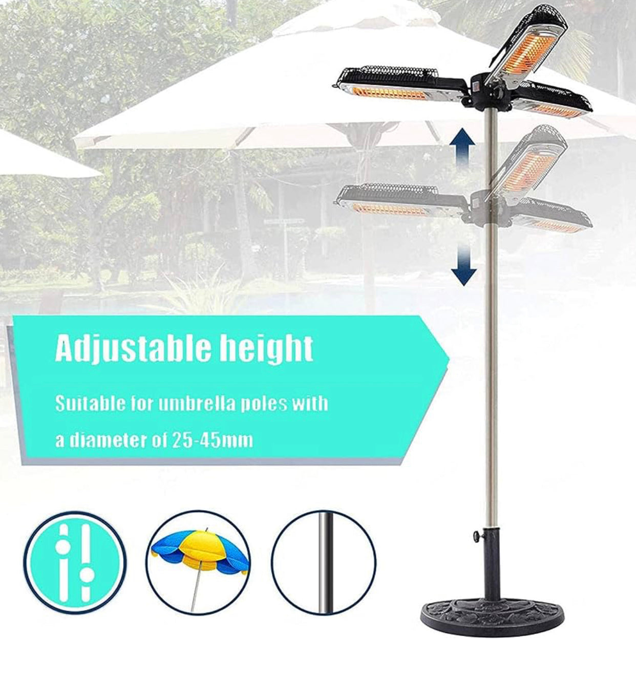 Electric Umbrella Heater Outdoor Heaters for Patio Electric Only Waterproof Infrared for Patio, Commercial and Residential