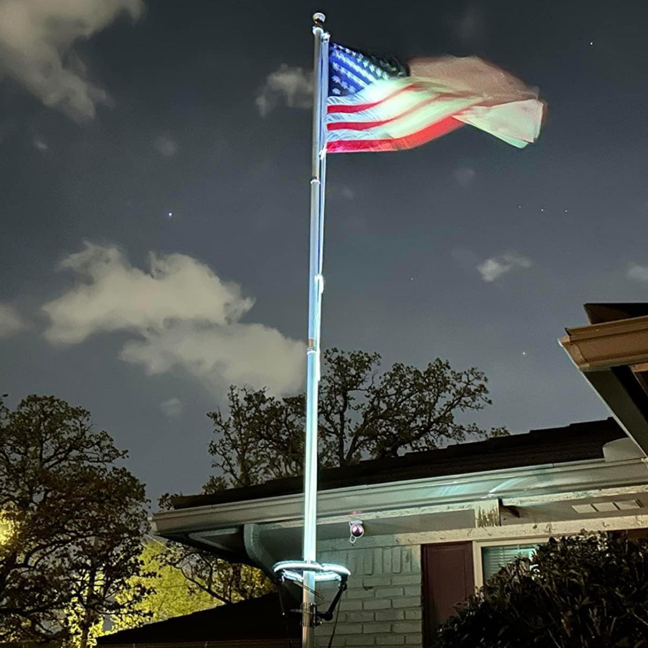 Flagpole Solar Light 4640 Lumen 12000mAh Rechargeable Battery Flag Pole Light Solar Powered 32 Brightest LED Outdoor Waterproof Fits Diameter 2-6 in Flagpoles Work up to 16 Hours Flag Lights