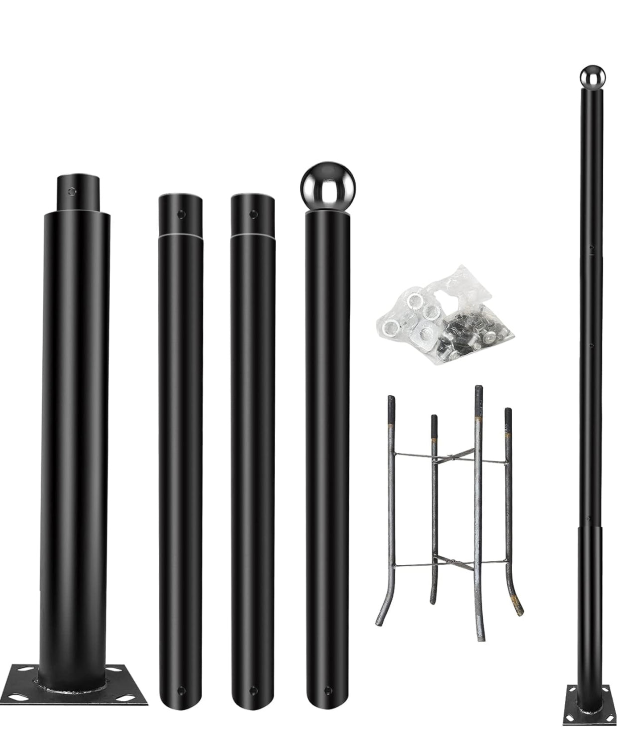 13FT Street Light Pole Garden Light Heavy Metal Light Pole Black Iron Aluminum Pole with Ground Cage and Mounting Kit for Heavy Duty