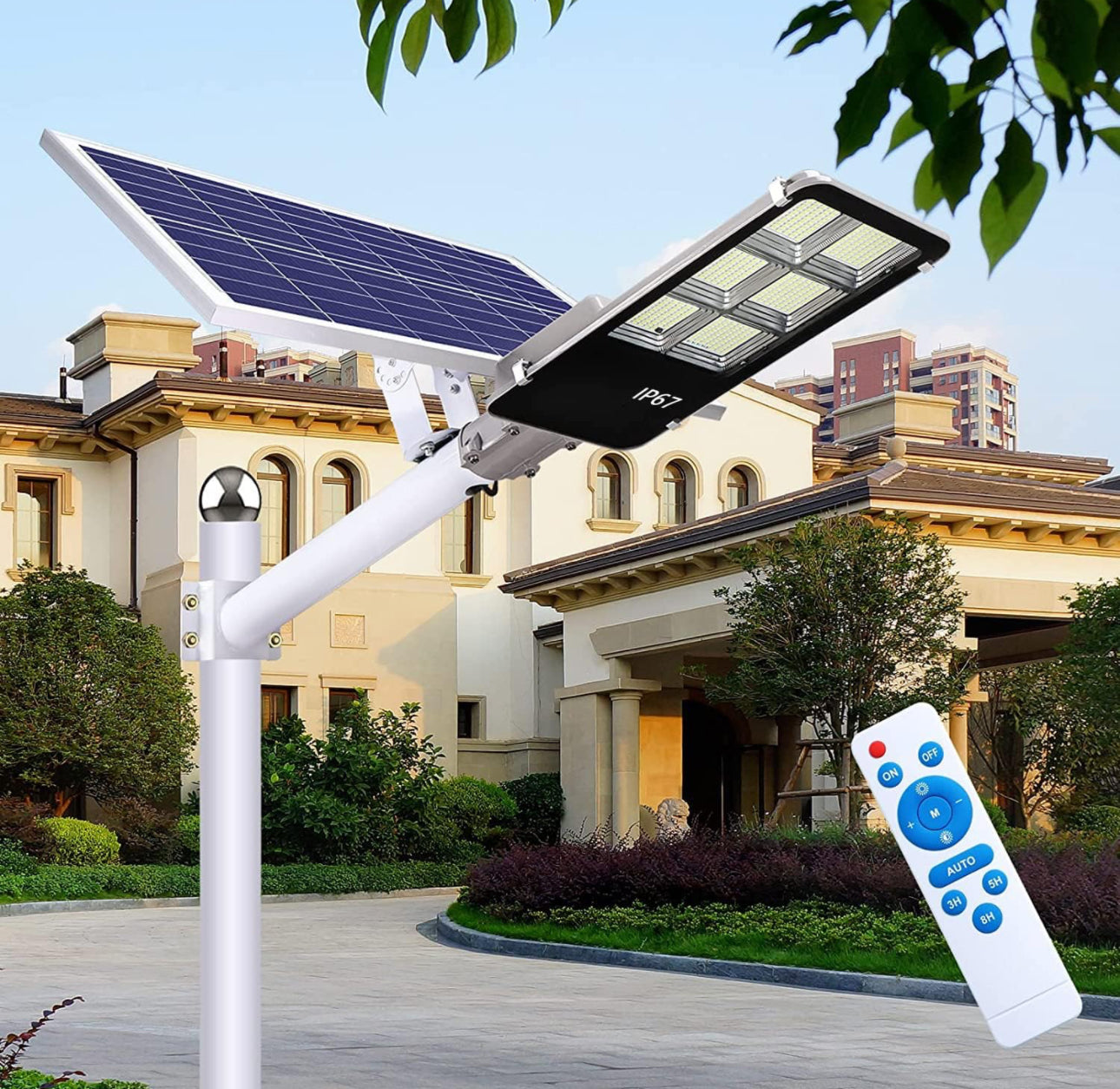 400W Solar Street Lights Outdoor, Dusk to Dawn Solar Led Outdoor Light with Remote Control, 6500K Daylight White