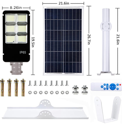 400W Solar Street Lights Outdoor, Dusk to Dawn Solar Led Outdoor Light with Remote Control, 6500K Daylight White