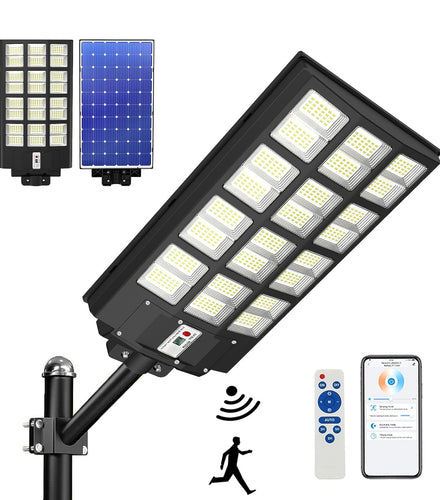 2000W Solar Street Light Outdoor, 250000LM 6500K with Mobile App Remote Control Dusk to Dawn LED Motion Lamp, IP67 Waterproof