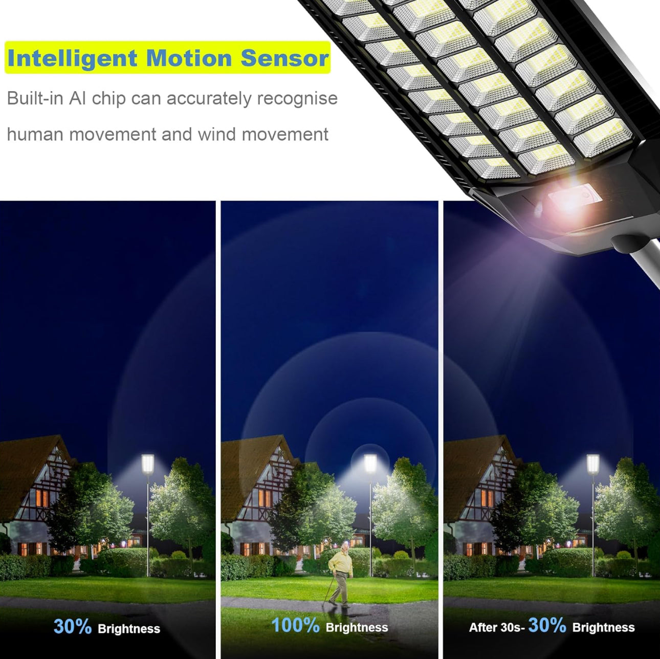 3000W Solar Street Light, 180000 Lumens Dusk to Dawn Street Lights Solar Powered Motion Sensor