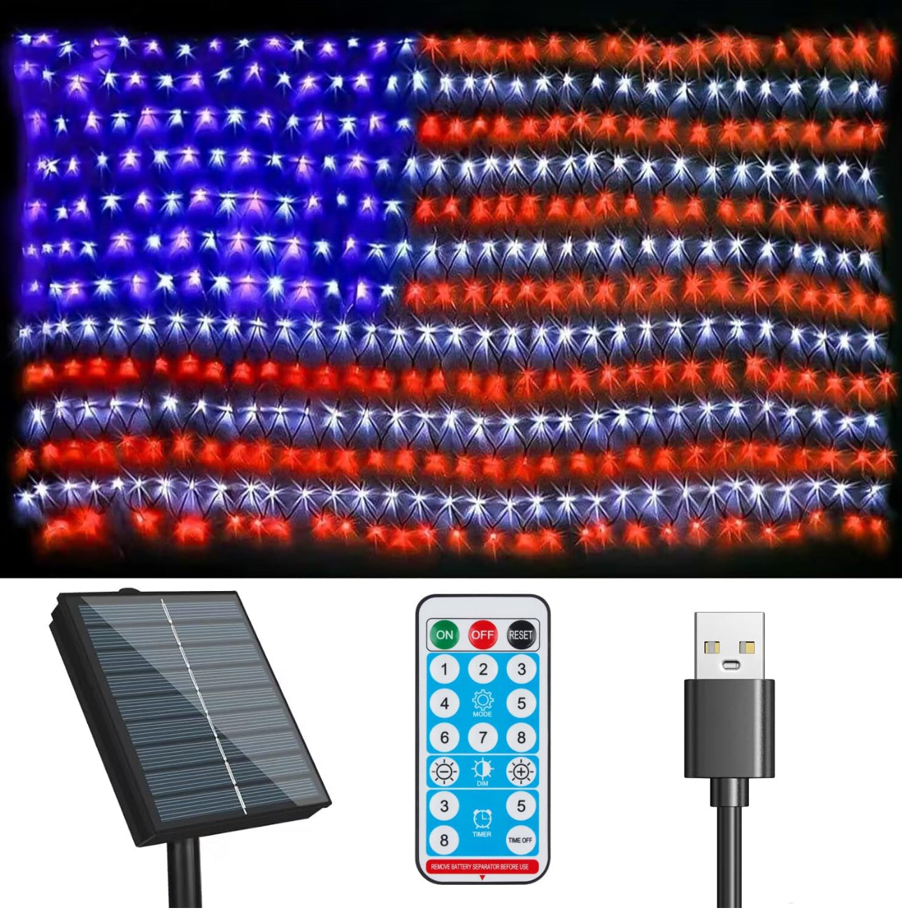 Oversize American Flag Solar Lights 420 Super Bright LEDs 2-in-1 Solar Powered and Plug in Flag Light