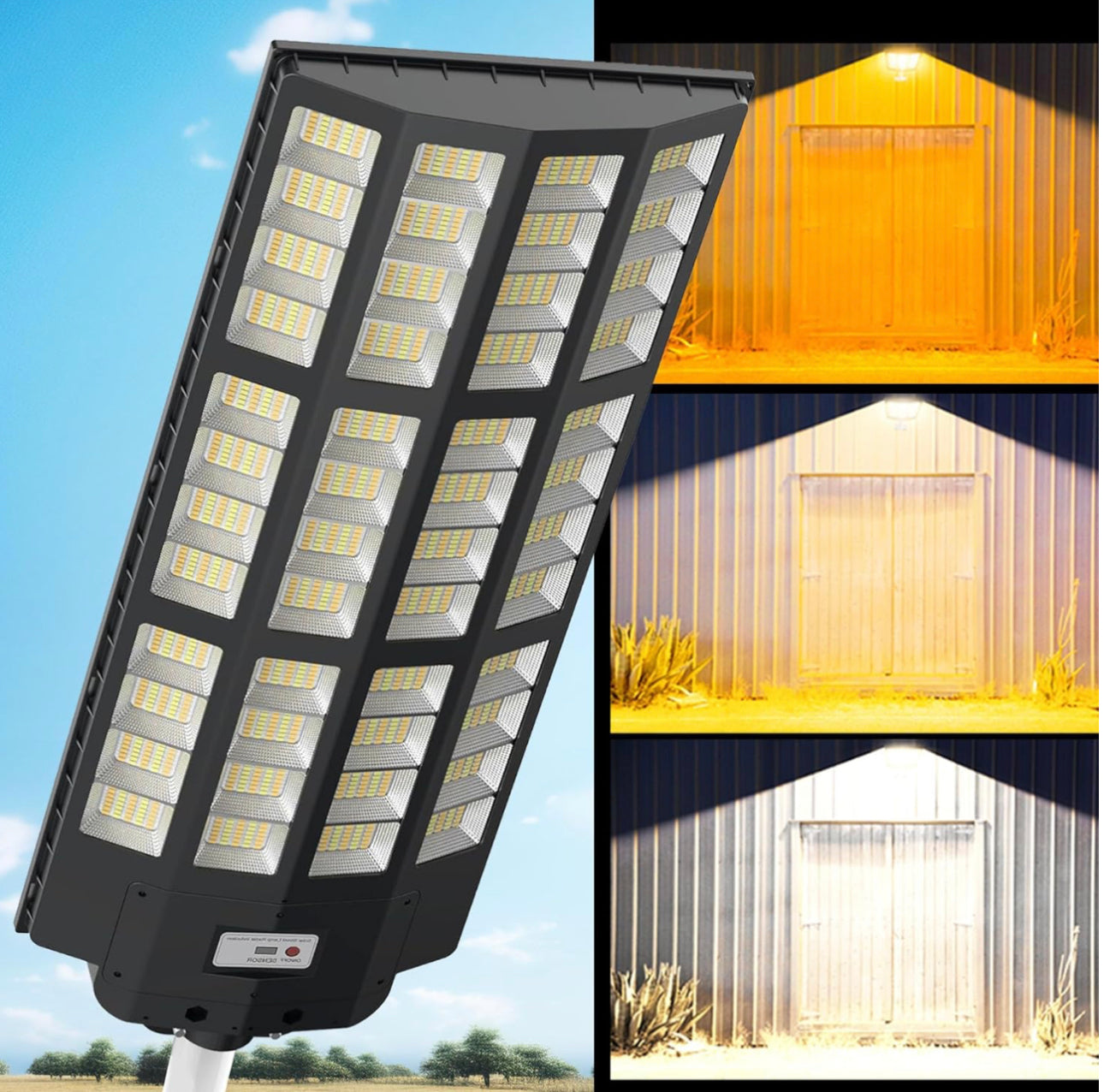 3000W Solar Street Light - Tri-Color 3000K/4000K/6500K Dimmable Solar Motion Sensor Light Outdoor, IP66 Waterproof Solar Dusk to Dawn Lights