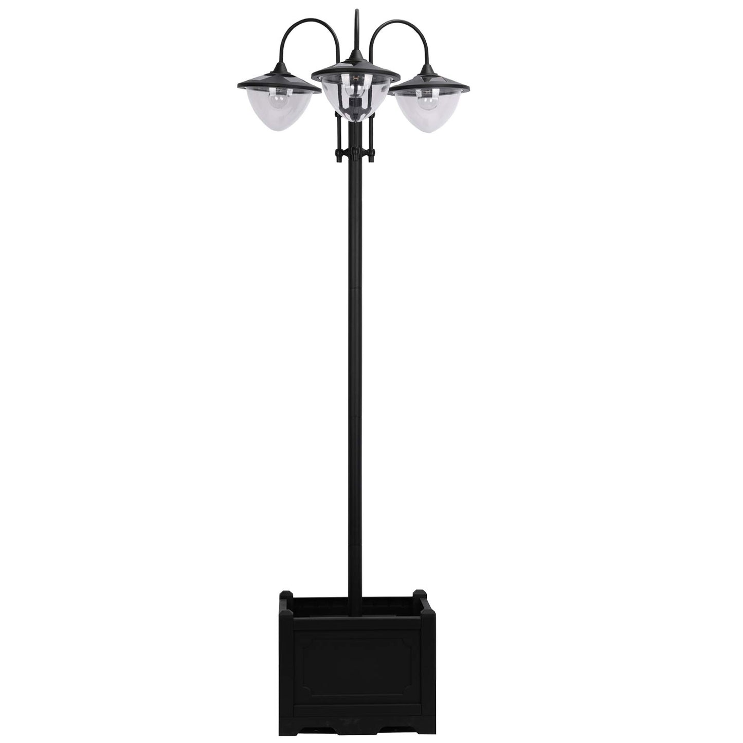 SmartYard 74.5" 3-Head Solar Lamp Post Street Light with Planter, Automatic-on, Black