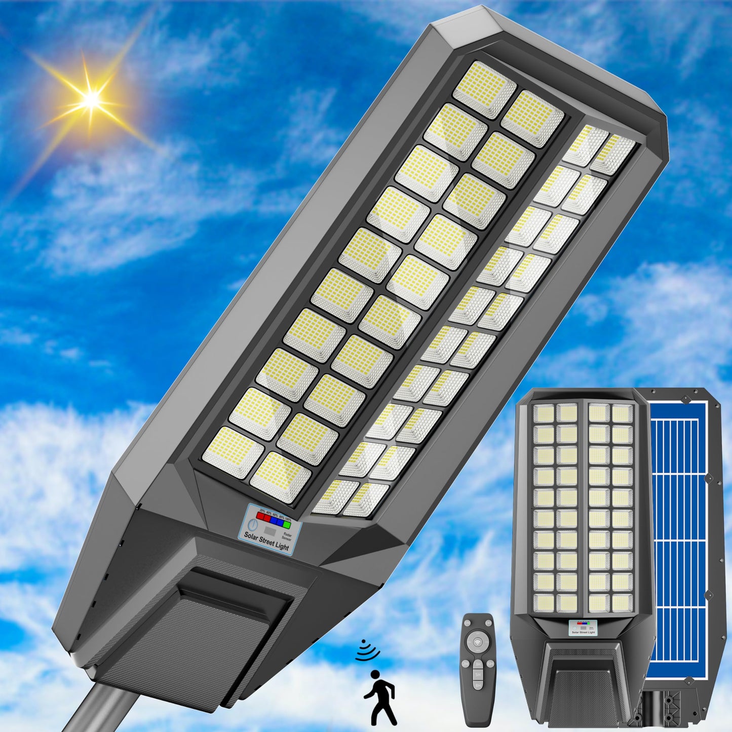 4000W Solar Street Light 7000K 800000LM Auto On/Off Dusk to Dawn IP67 Waterproof Motion Sensor