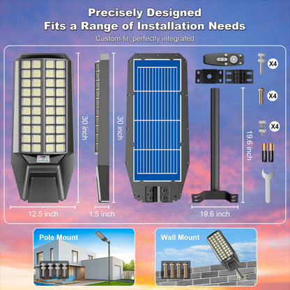 4000W Solar Street Light 7000K 800000LM Auto On/Off Dusk to Dawn IP67 Waterproof Motion Sensor