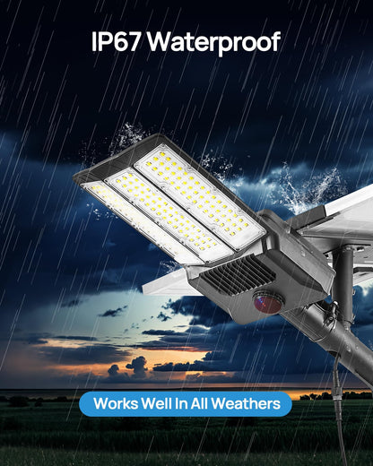 6500W Solar Street Lights Outdoor, 500000LM High Powered Commercial Parking Lot Lights 6500K Dusk to Dawn with Remote